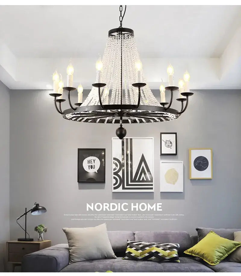 Retro industrial black decorbites crystal chandelier for dining room