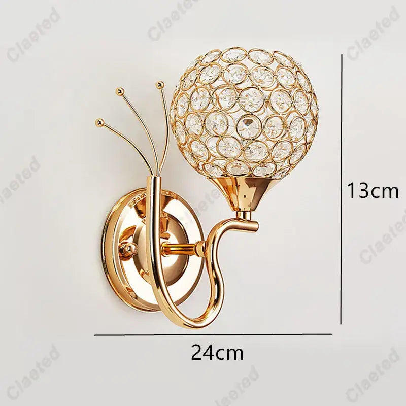 Retro industrial gold crystal wall lamp sconce for bedroom