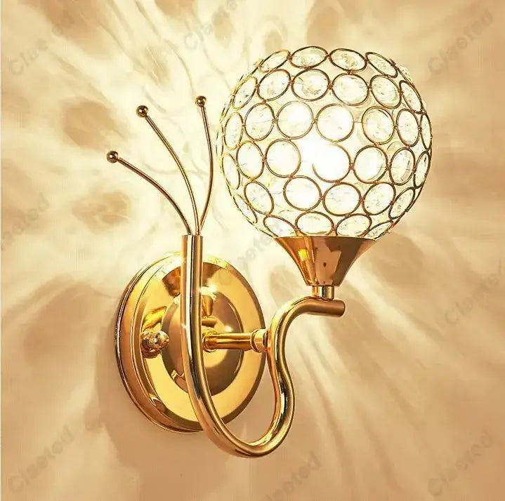 Retro industrial gold crystal wall lamp sconce for bedroom