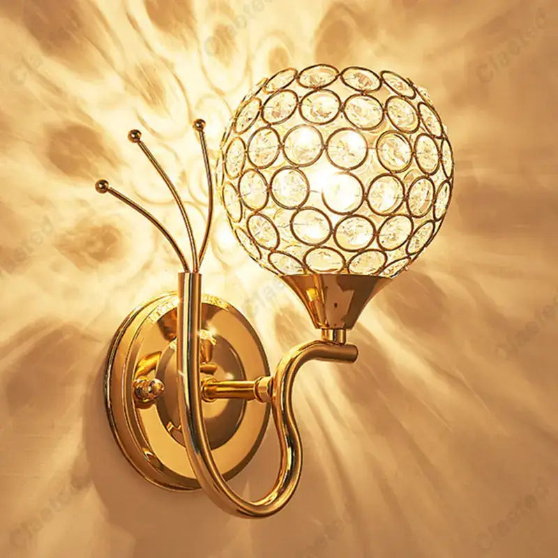 Retro industrial gold crystal wall lamp sconce for bedroom