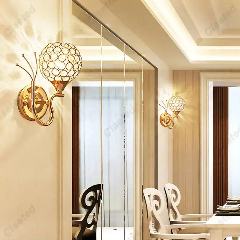 Retro industrial gold crystal wall lamp sconce for bedroom