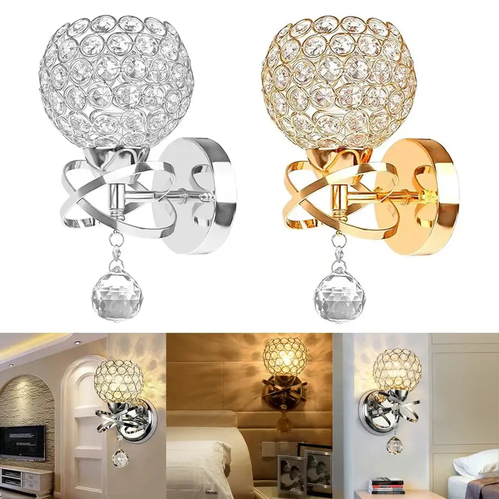 Retro industrial silver & gold crystal wall lamp living room sconce