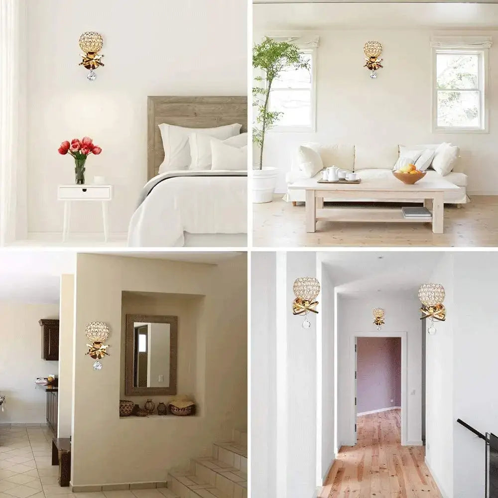 Retro industrial silver & gold crystal wall lamp living room sconce