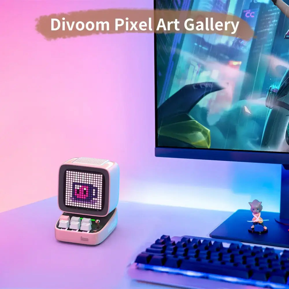 Retro pink pixel art speaker led display bedroom decor