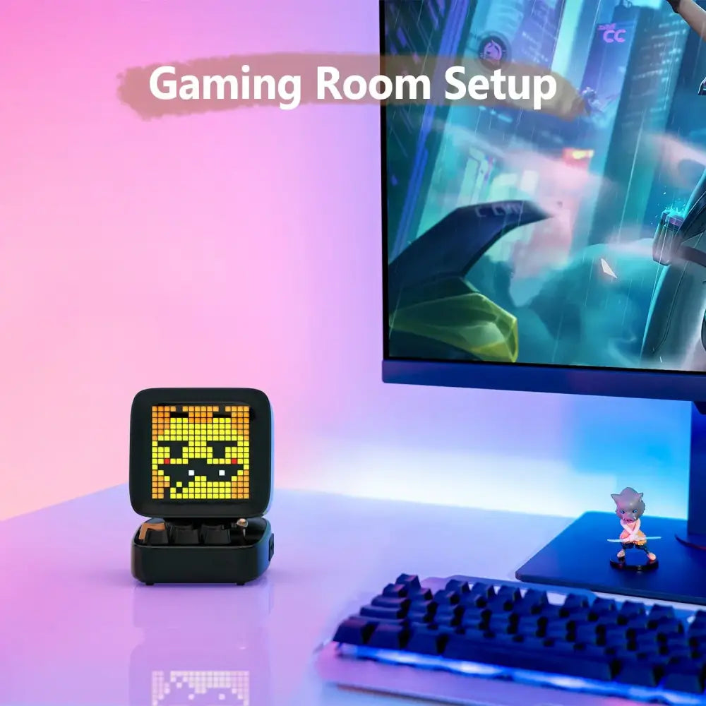 Retro pixel art black bluetooth speaker led display board bedroom