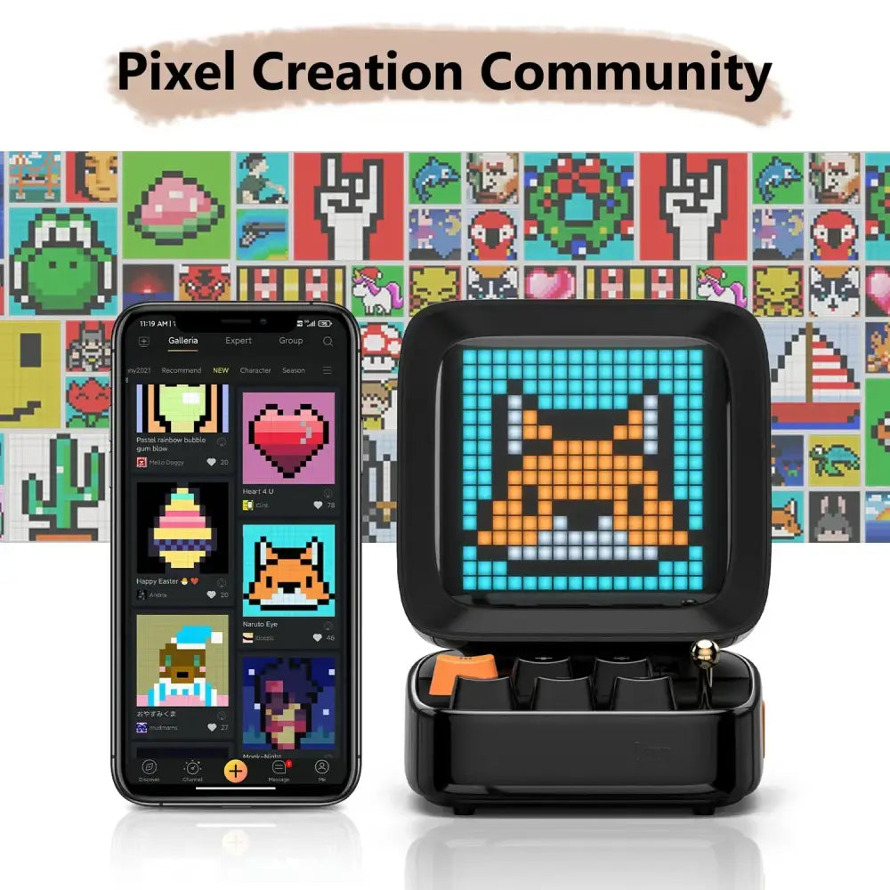 Retro pixel art black bluetooth speaker led display board bedroom