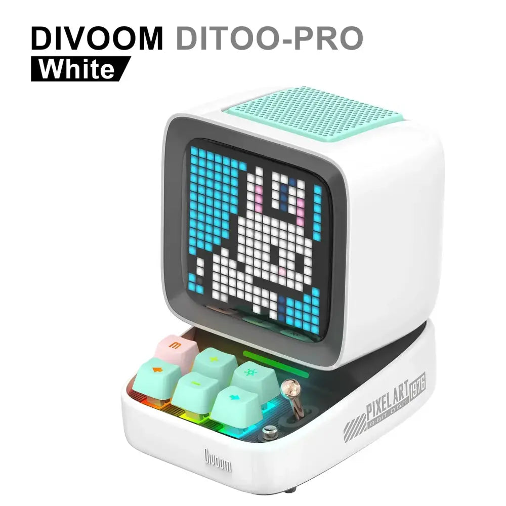 Retro pixel mini speaker white & pink bedroom clock