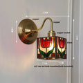 Retro red tulip stained glass cube led wall sconce bedroom light