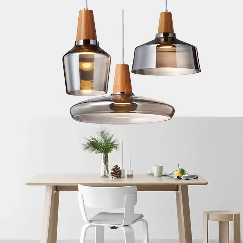 Retro smoked glass lampshade pendant light – kitchen set of 3