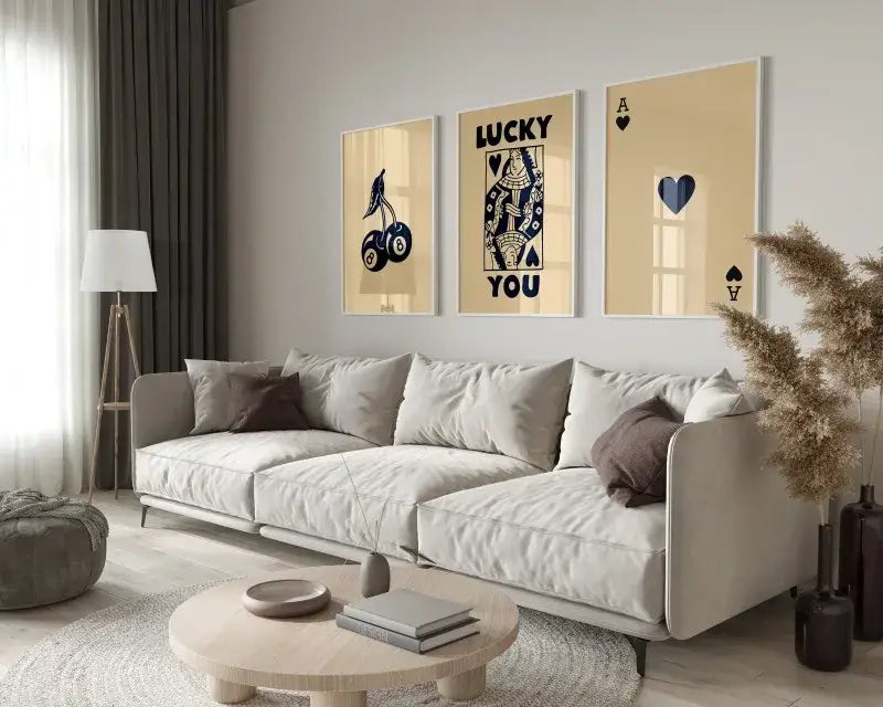 Retro green lucky charm wall art posters living room decor set