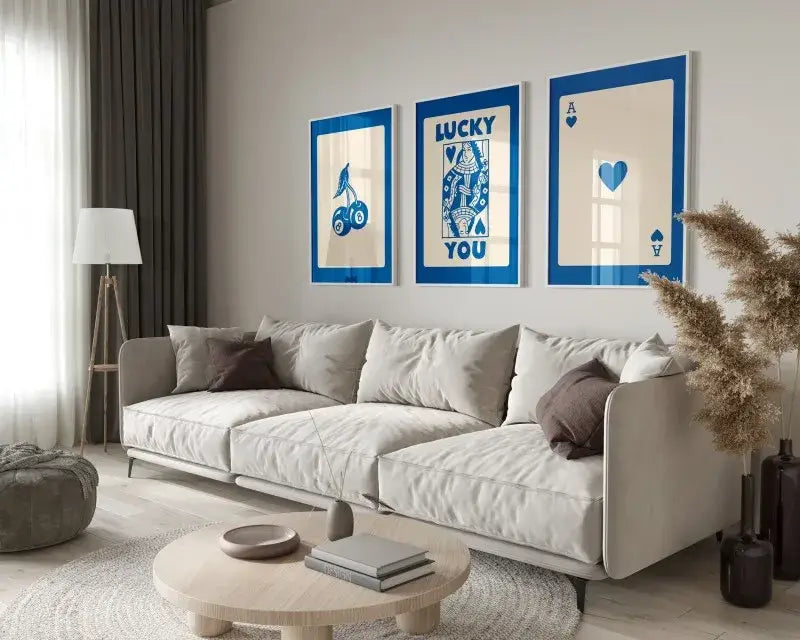 Retro green lucky charm wall art posters living room decor set
