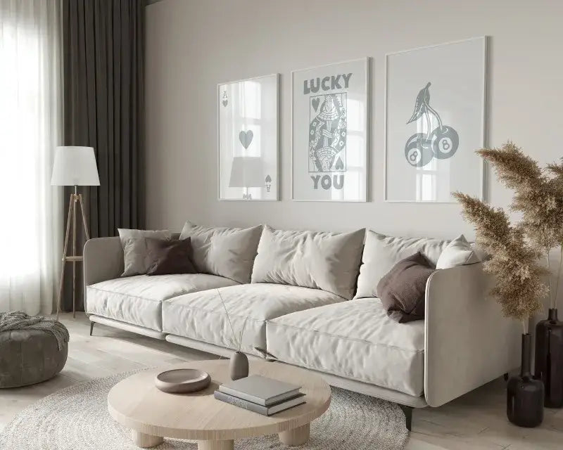 Retro green lucky charm wall art posters living room decor set