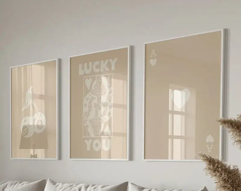 Retro green lucky charm wall art posters living room decor set