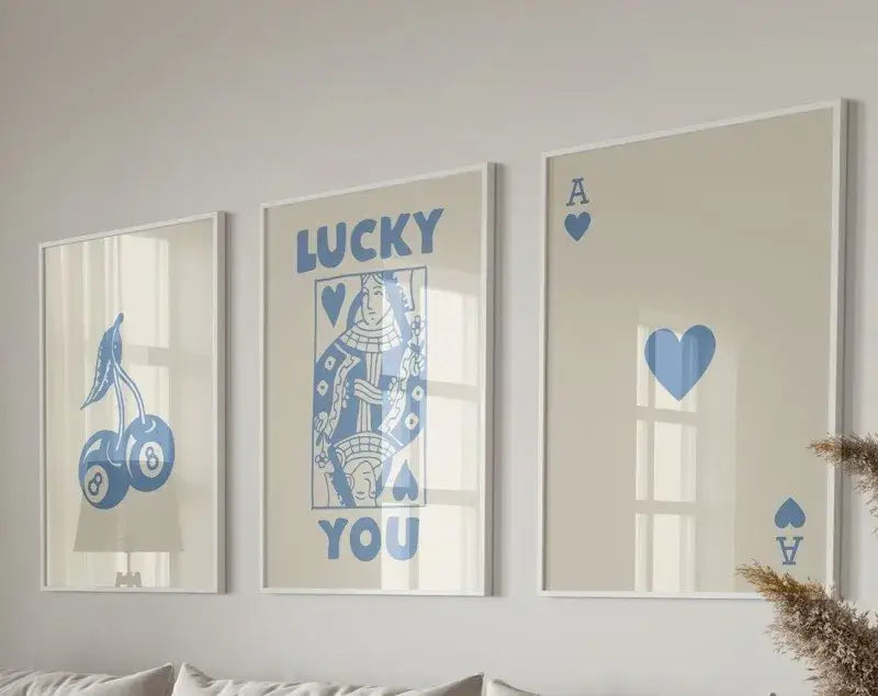 Retro green lucky charm wall art posters living room decor set