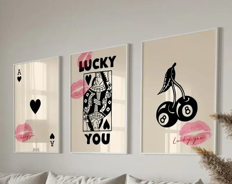 Retro green lucky charm wall art posters living room decor set