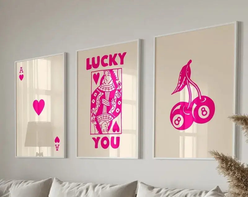 Retro green lucky charm wall art posters living room decor set