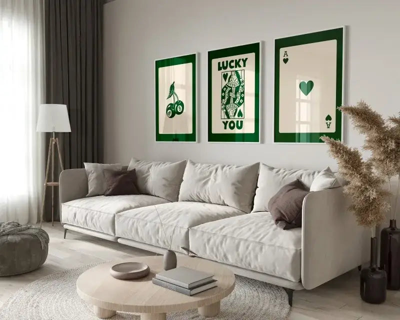 Retro beige & brown wall art posters set living room decor