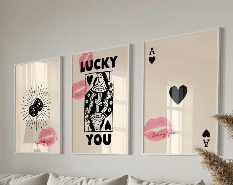 Retro blue and cream playing card wall art set living room decor