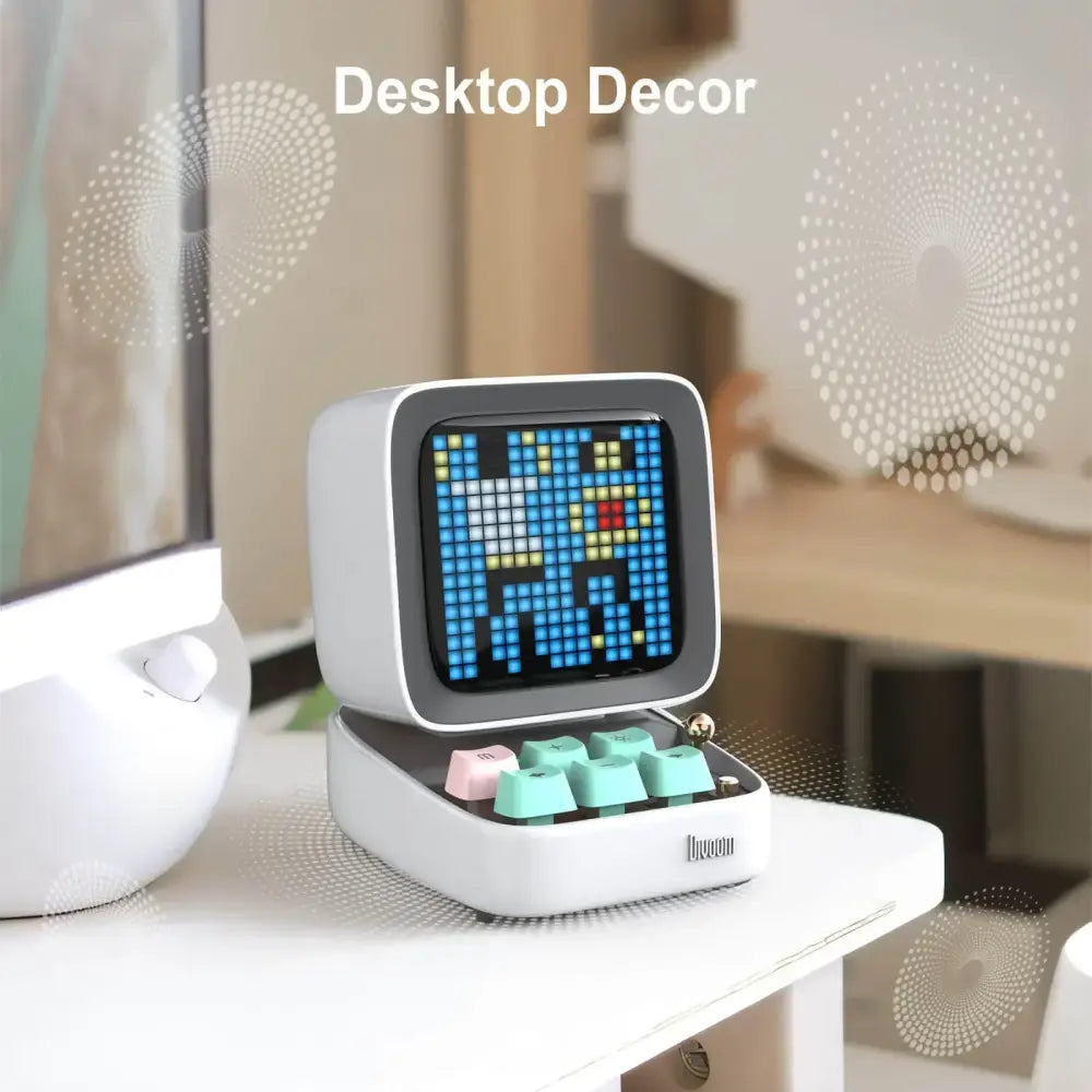 Retro white pixel art bluetooth speaker alarm clock bedroom led display