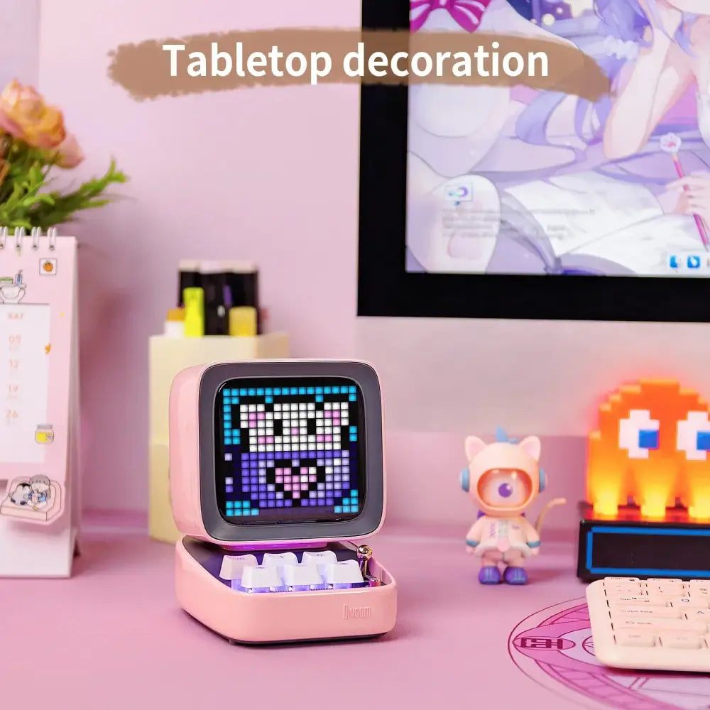 Retro white pixel art bluetooth speaker alarm clock bedroom led display
