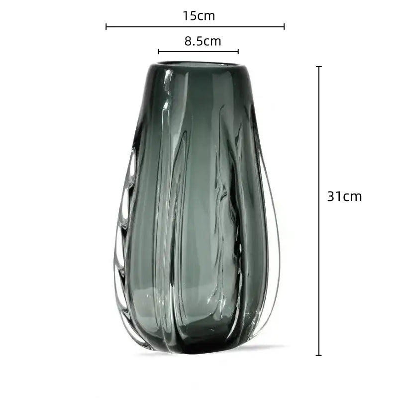 Ribbed emerald & clear decorbites crystal vase living room decor