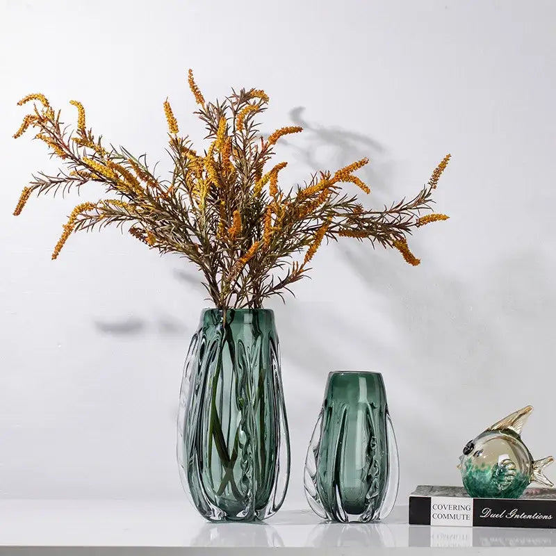Ribbed emerald & clear decorbites crystal vase living room decor