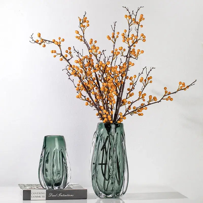 Ribbed emerald & clear decorbites crystal vase living room decor