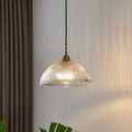 Ribbed glass chandelier pendant lights with brass finish for bedroom