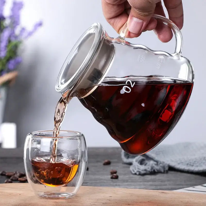 Ribbed glass pour over coffee maker pot kitchen brewer with wood lid