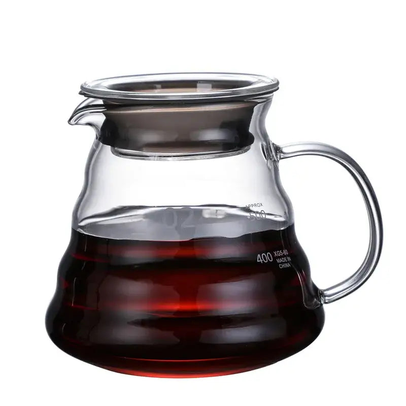 Ribbed glass pour over coffee maker pot kitchen brewer with wood lid