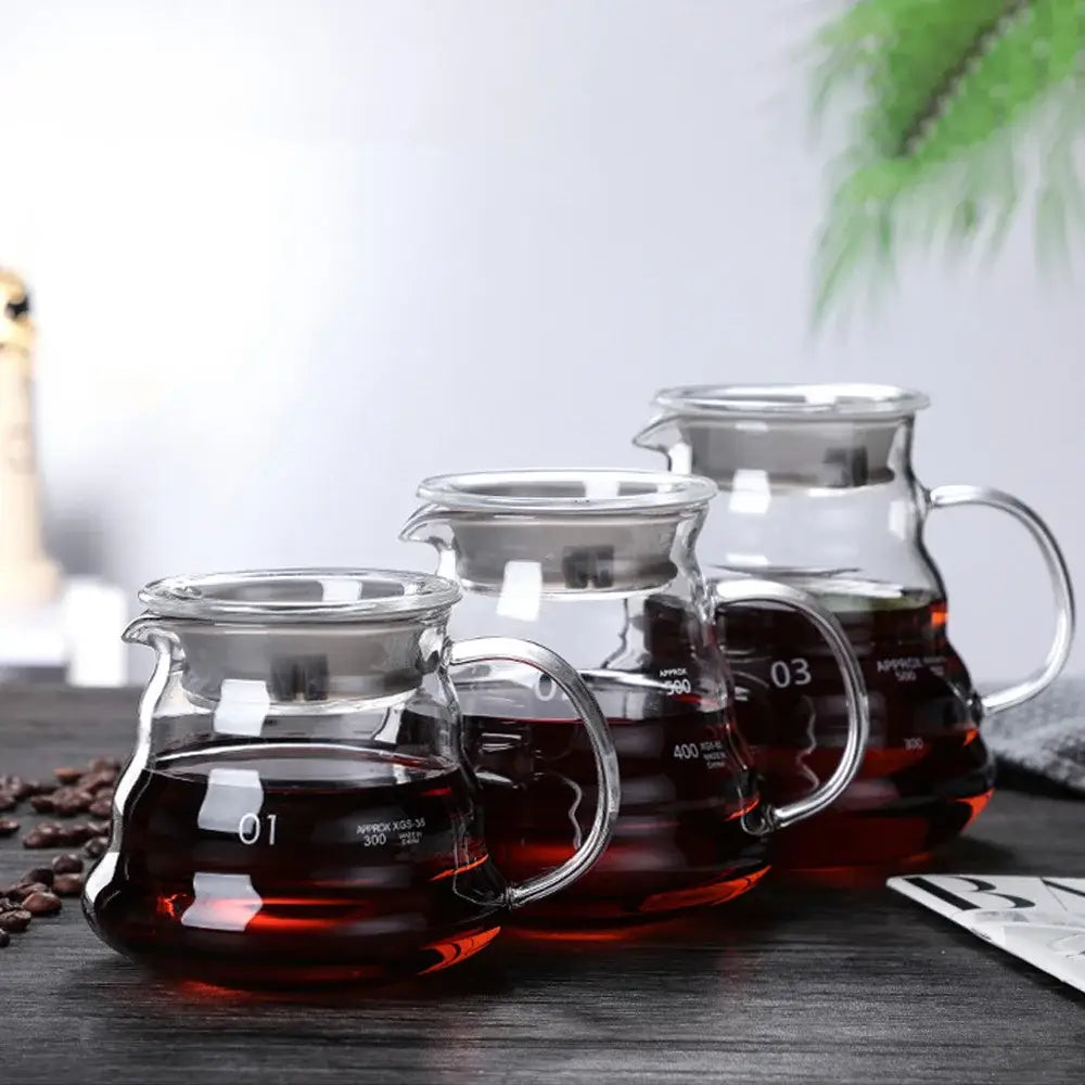 Ribbed glass pour over coffee maker pot kitchen brewer with wood lid