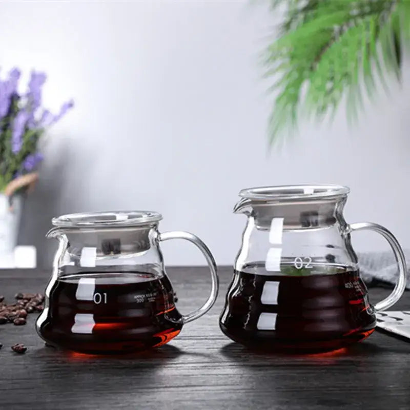 Ribbed glass pour over coffee maker pot kitchen brewer with wood lid