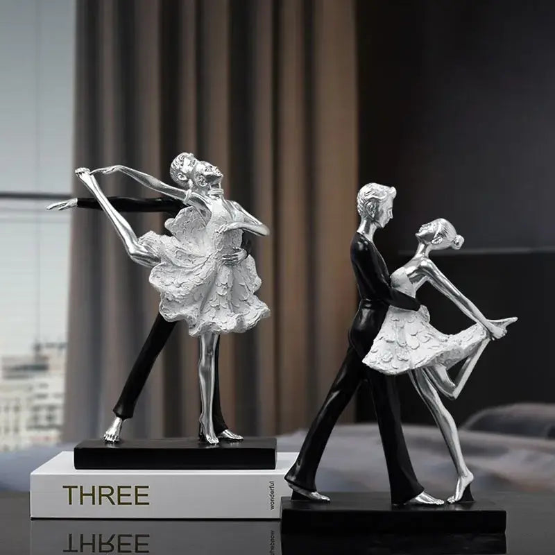 Romantic gold & black dancing couple sculpture living room figurine