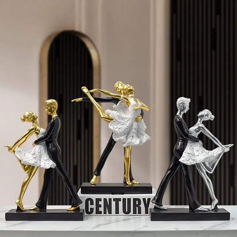 Romantic gold & black dancing couple sculpture living room figurine