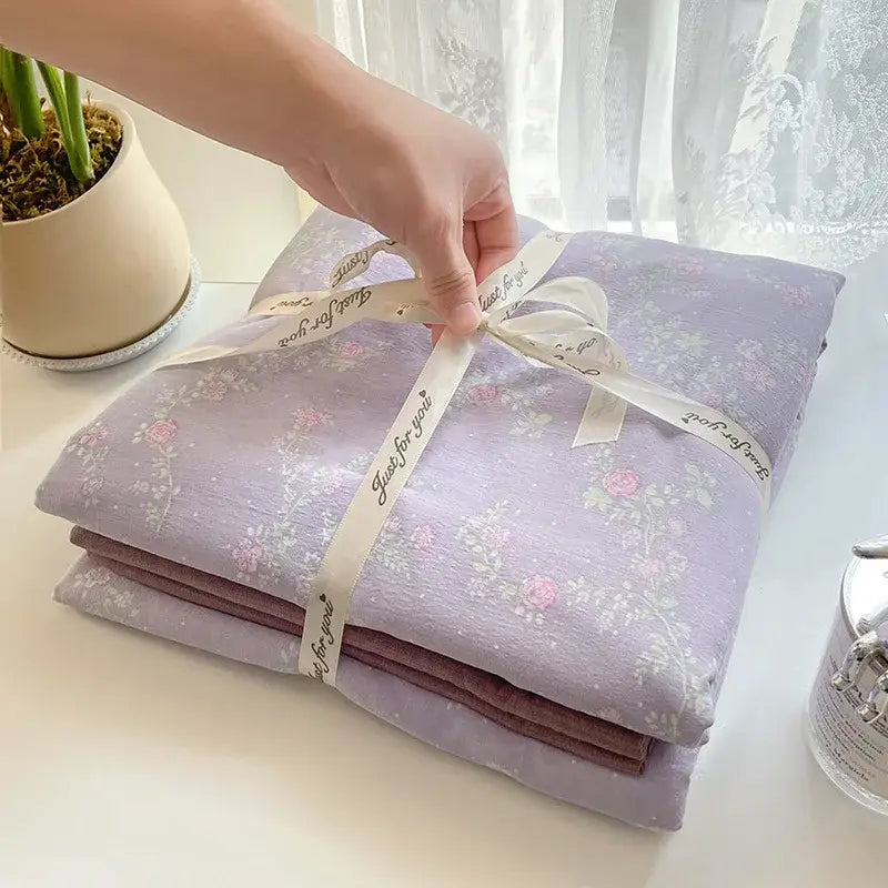 Romantic pink cotton flower print bedding set bedroom comforter