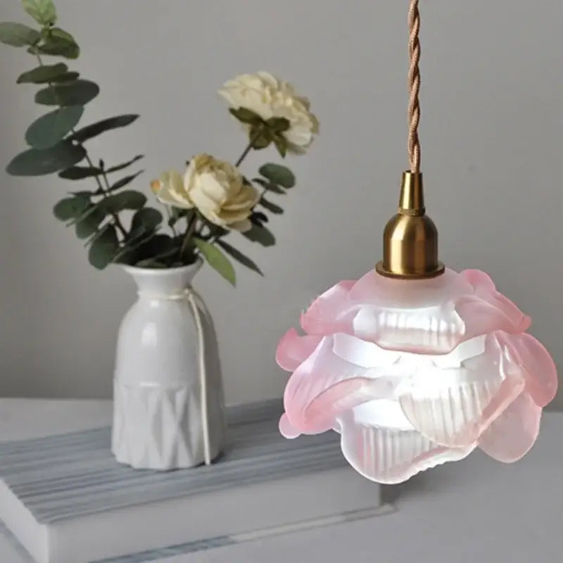 Rose and white glass knob switch pendant light bedroom lamp