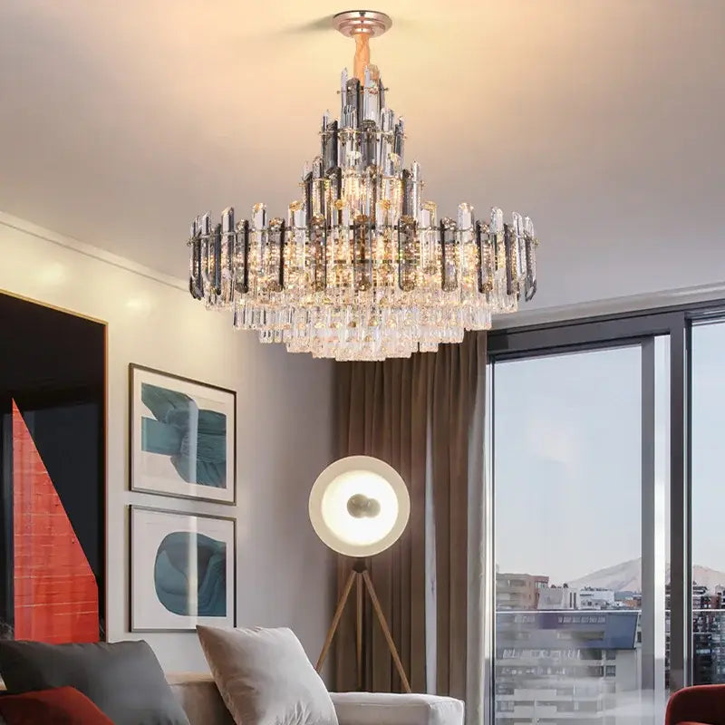 Rose gold and smoky dimmable crystal chandelier living room light