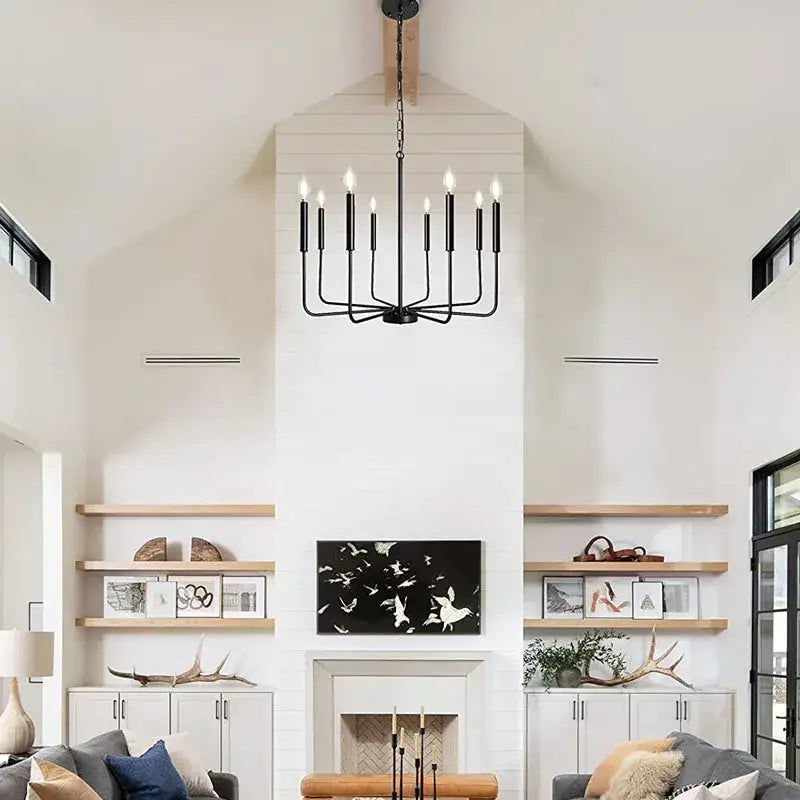 Rural black decorbites iron chandelier eight light dining room