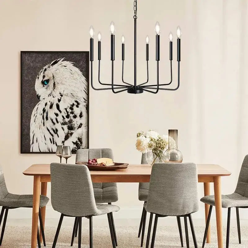 Rural black decorbites iron chandelier eight light dining room