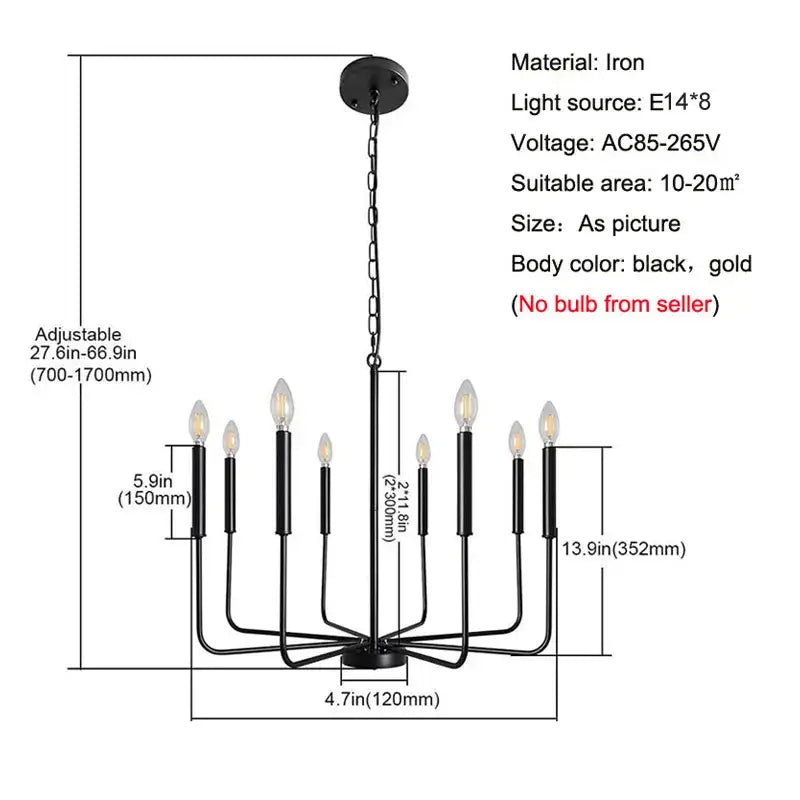 Rural black decorbites iron chandelier eight light dining room