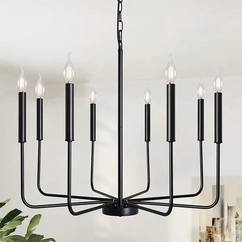Rural black decorbites iron chandelier eight light dining room