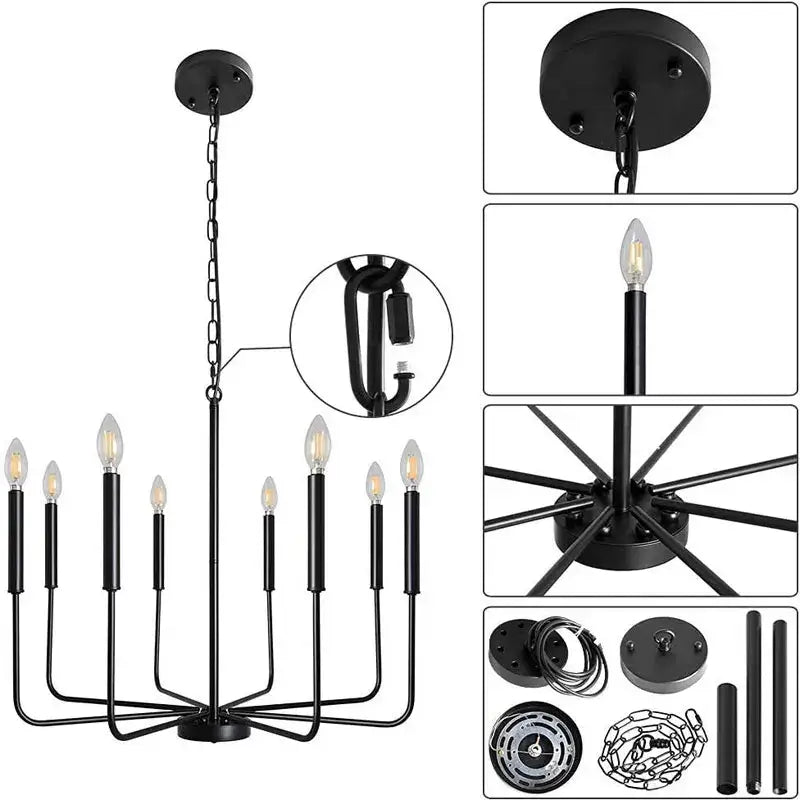 Rural black decorbites iron chandelier eight light dining room