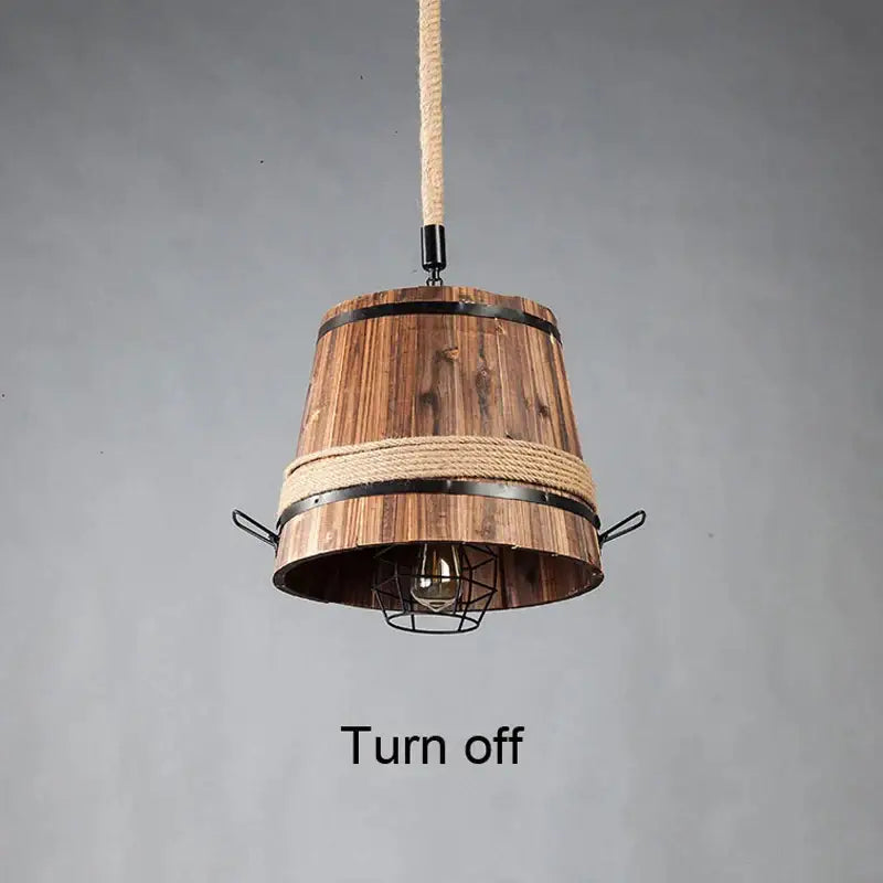 Rustic barrel industrial chandelier dining room wood pendant light