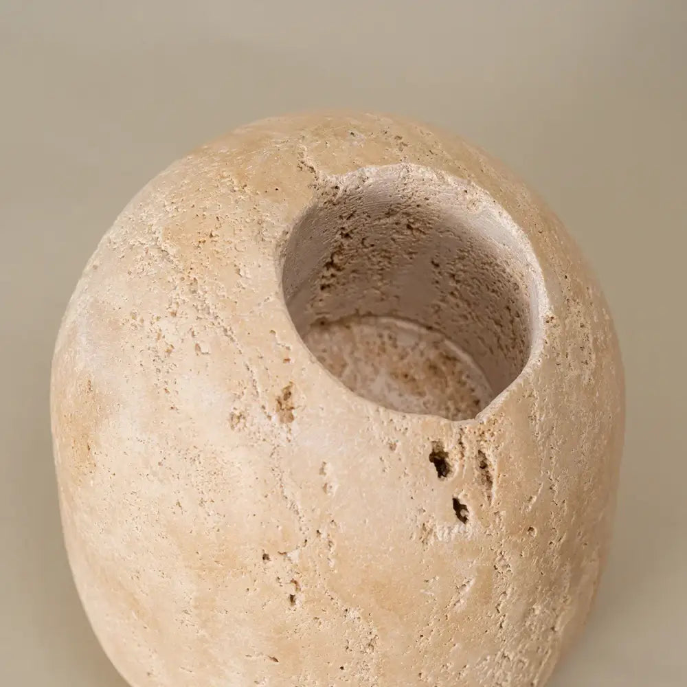 Rustic beige travertine match holder living room stone jar