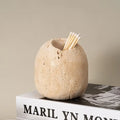 Rustic beige travertine match holder living room stone jar