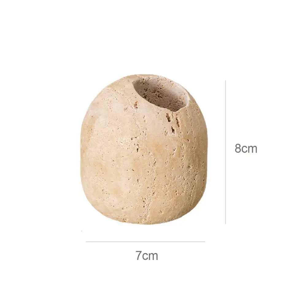 Rustic beige travertine match holder living room stone jar