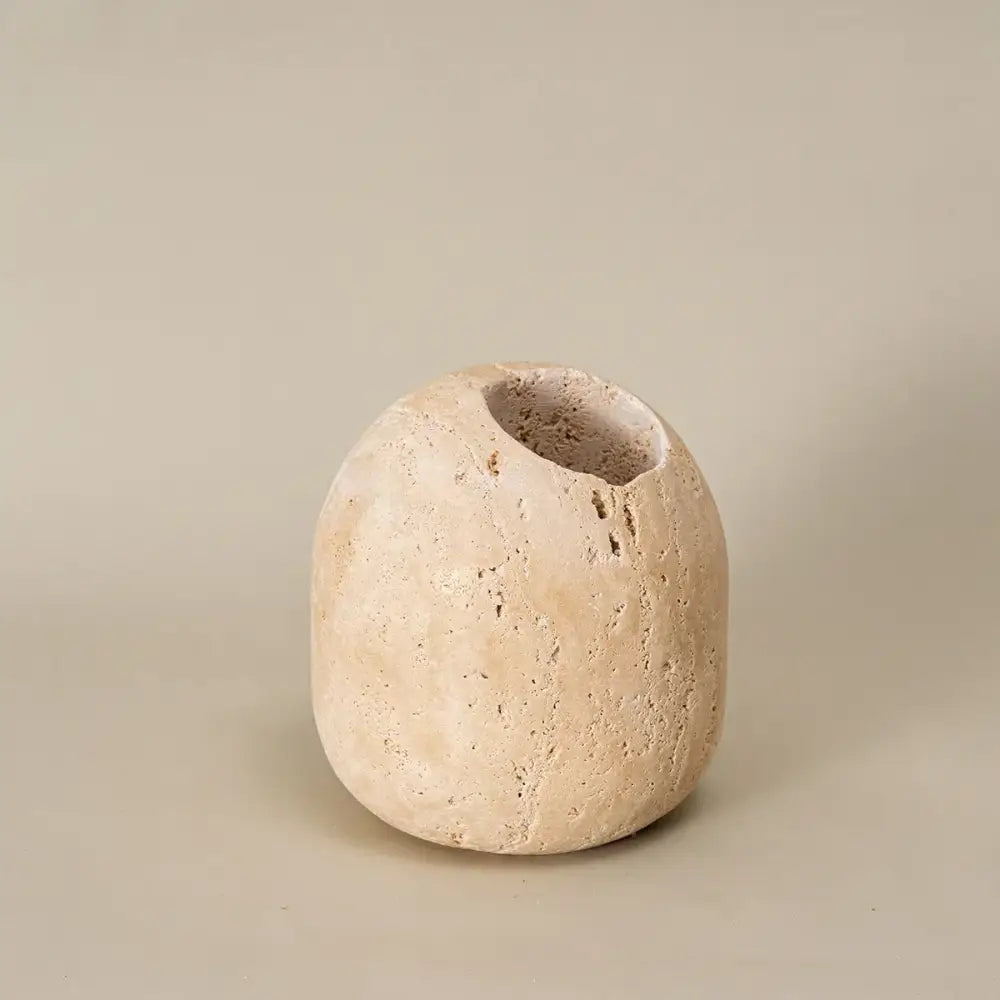 Rustic beige travertine match holder living room stone jar