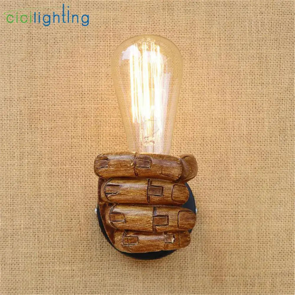 Rustic black & coffee hand wall light pair bedroom wood sconce
