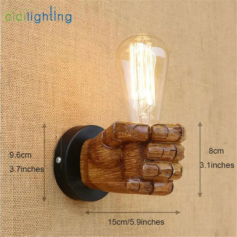 Rustic black & coffee hand wall light pair bedroom wood sconce