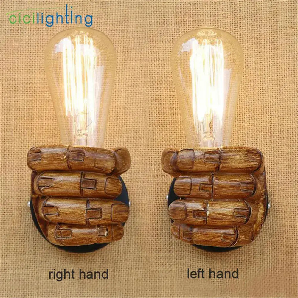 Rustic black & coffee hand wall light pair bedroom wood sconce